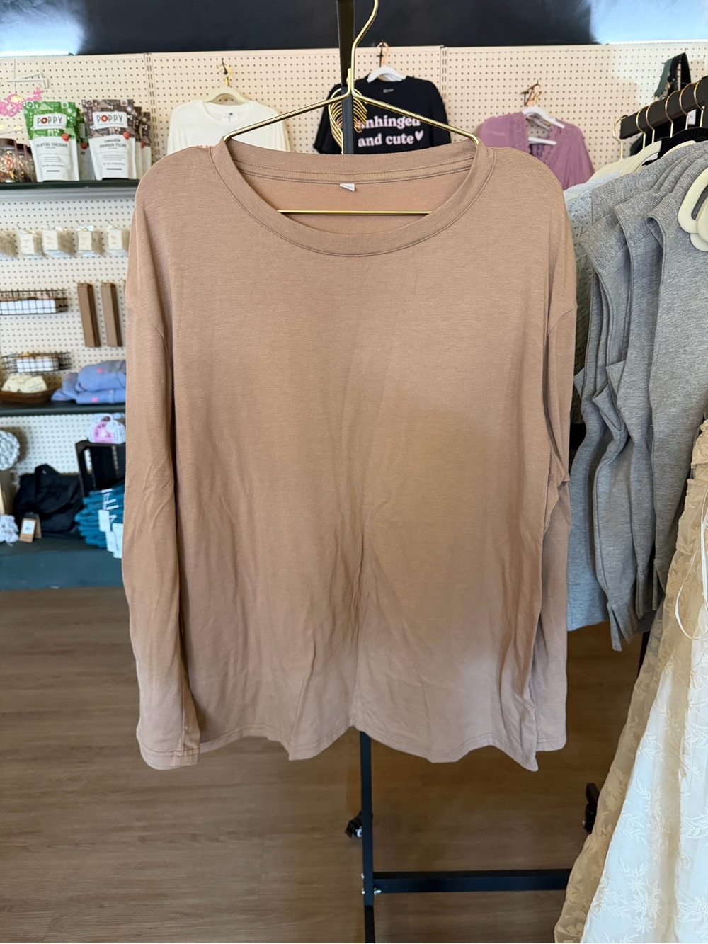 Classic Long-Sleeve Crewneck Top - Taupe (BOX 6)